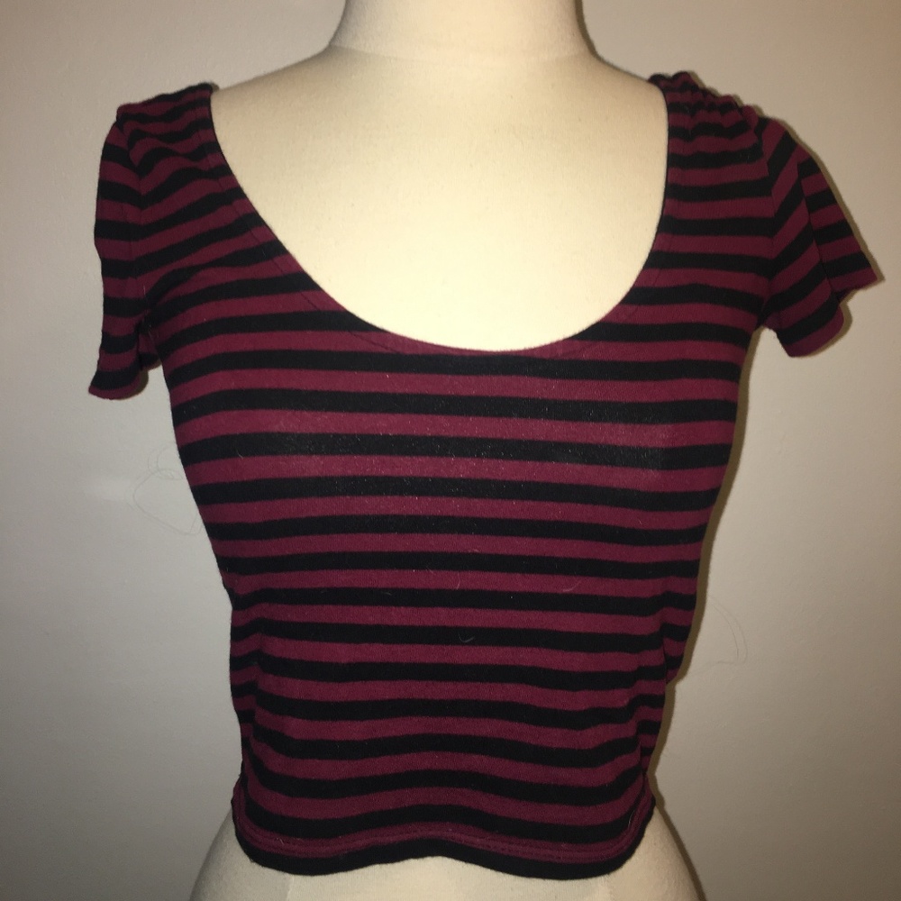 Black and Red/Maroon Striped Crop Top